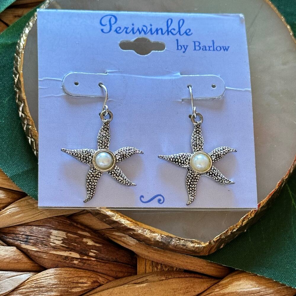 BOGO FREE silver starfish pearl beach earrings
